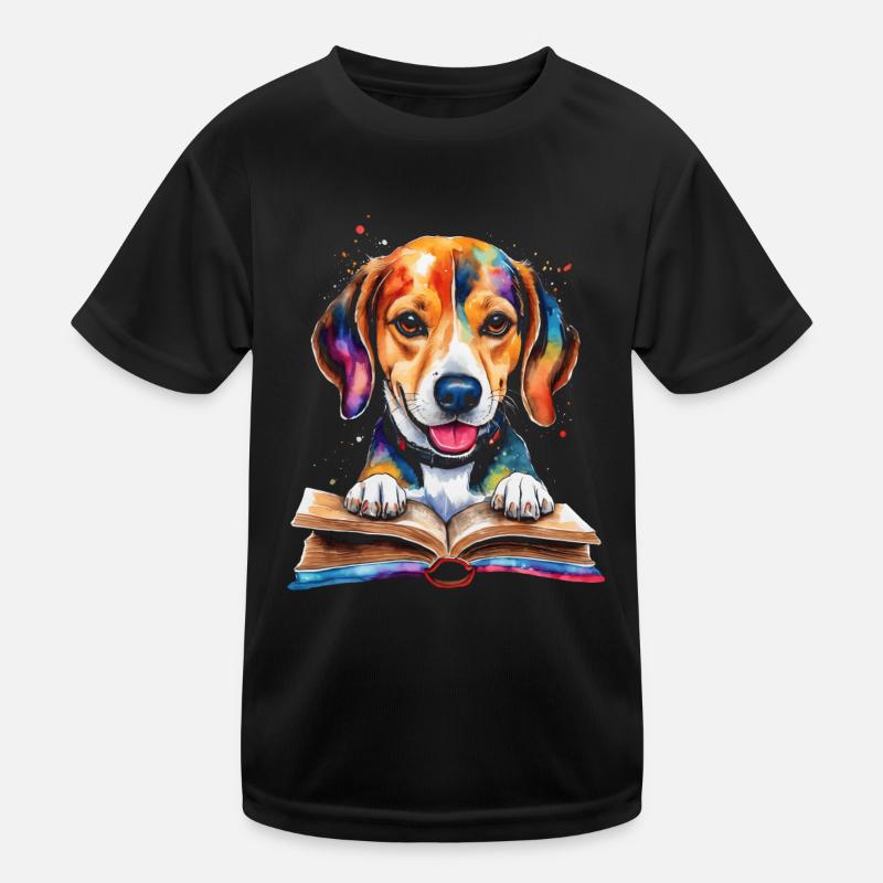 Beagle Lesen Buch Hund Lustig Tier Design Print Kinder Funktions-T-Shirt