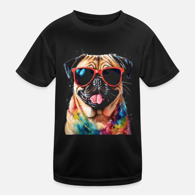 Mops Sonnenbrille Hund Bunt Lustig Design Print Kinder Funktions-T-Shirt