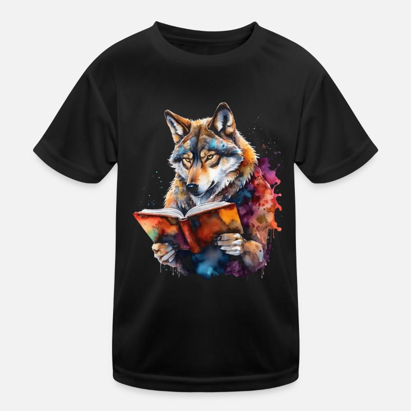 Livre de lecture loup Imprimé de conception animale colorée T-shirt sport Enfant