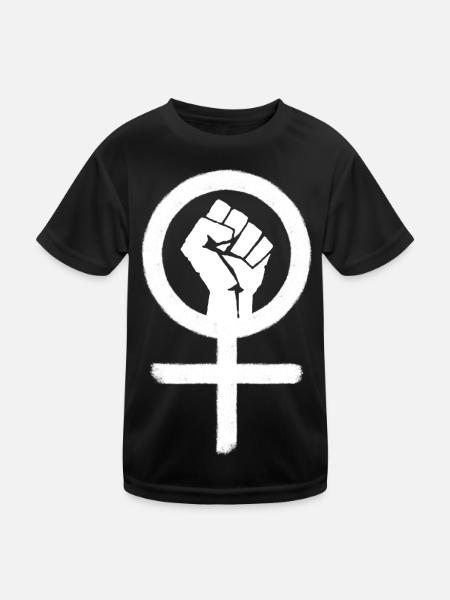 Symbole féministe | Signe de féminité + poing - T-shirt sport Enfant - noir - Devant