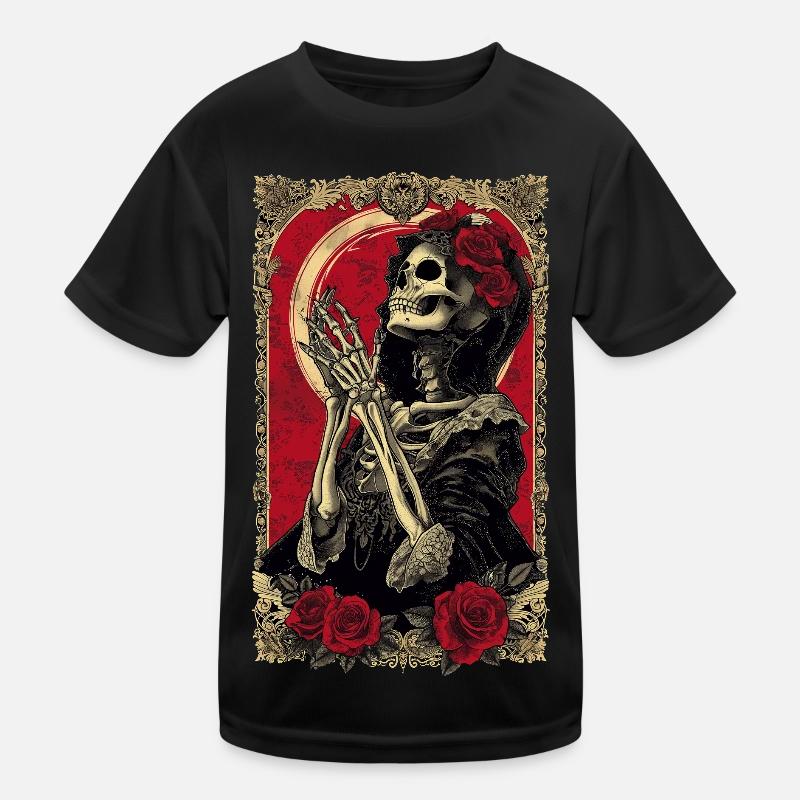 Lady Death Gothic Skelett Rose Kinder Funktions-T-Shirt