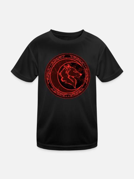 Wolf und Mond - Kinder Funktions-T-Shirt - Schwarz