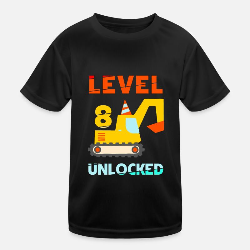 Level 8 unlocked excavator - Kids Functional T-Shirt - black