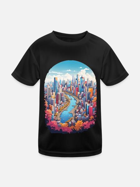 Paysage urbain - T-shirt sport Enfant - noir - Devant