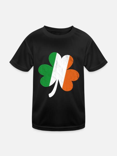 Kleeblatt Irische Flagge - Kinder Funktions-T-Shirt - Schwarz - Vorne