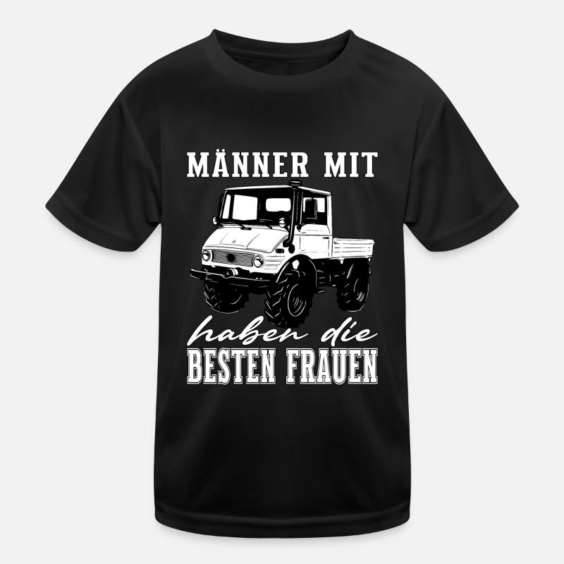 Männer mit Unimog - Offroad - Universal Motorgerät - Kinder Funktions-T-Shirt - Schwarz