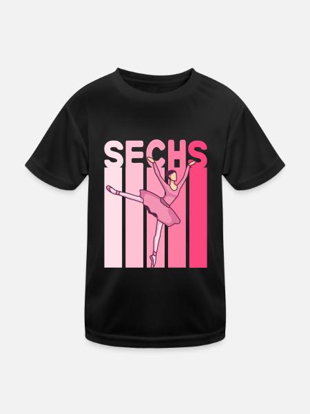 6.Geburtstag Mädchen Pink Ballerina Retro Style - Kinder Funktions-T-Shirt - Schwarz - Vorne