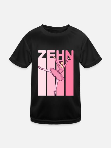 10.Geburtstag Mädchen Pink Ballerina Retro Style - Kinder Funktions-T-Shirt - Schwarz - Vorne