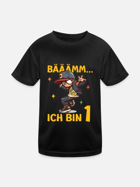 1.Geburtstag Jungen - Bääm ich bin 1 Coole Jungs - Kinder Funktions-T-Shirt - Schwarz - Vorne