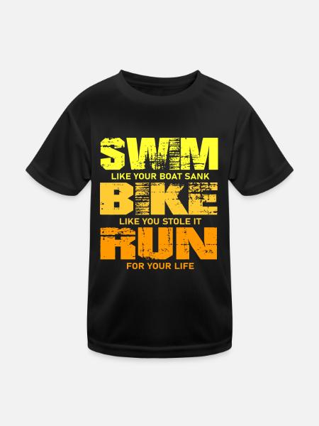 SWIM BIKE RUN - Kinder Funktions-T-Shirt - Schwarz