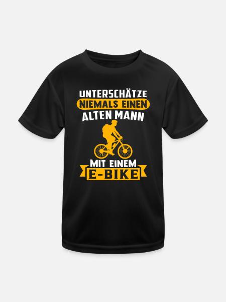 alten mann mit einem e-bike - Kinder Funktions-T-Shirt - Schwarz - Vorne