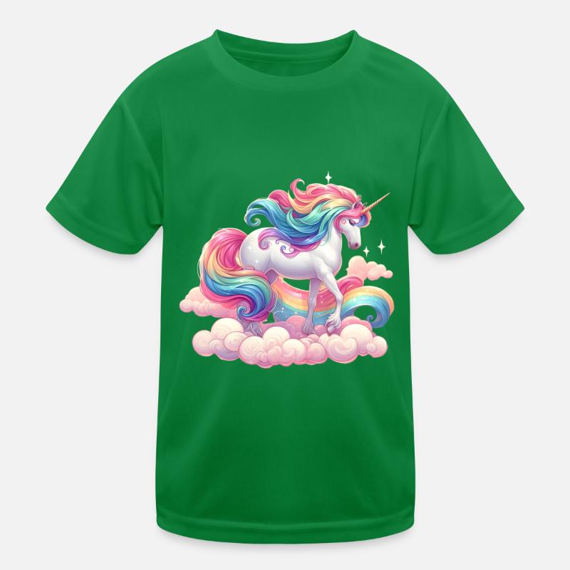 Bunter Einhorn mit Regenbogen und rosa Wolke Kinder Funktions-T-Shirt