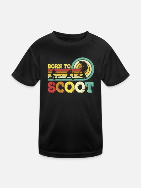 Born to Scoot Stuntscooter Trickscooter Roller - Kinder Funktions-T-Shirt - Schwarz - Vorne