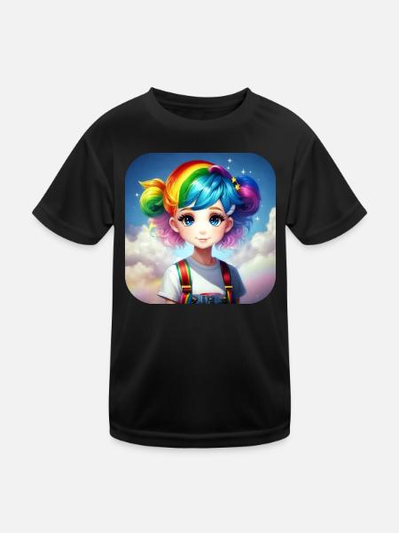 Cute girl with rainbow hair - Kids Functional T-Shirt - black - Front