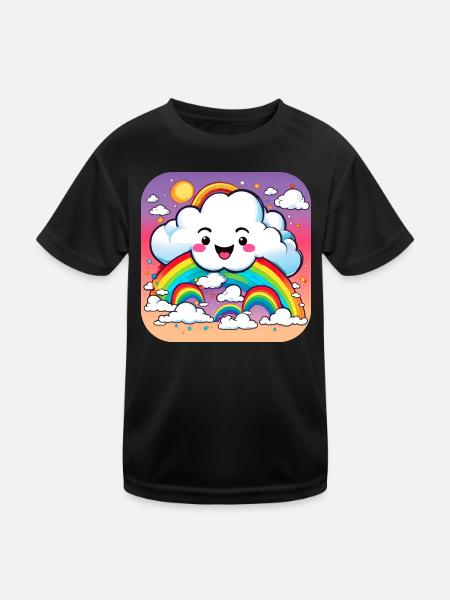 Cute cloud with rainbow - Kids Functional T-Shirt - black - Front