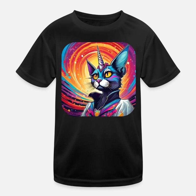 Psychedelisches Motiv Einhorn Katze Kinder Funktions-T-Shirt