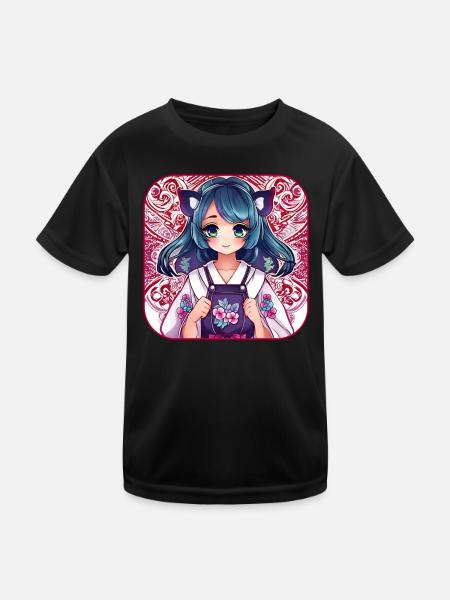 Jolie fille d’anime - T-shirt sport Enfant - noir - Devant