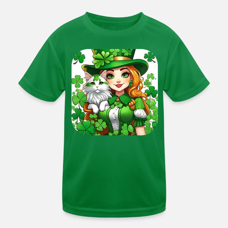 Saint Patricks Day Koboldin mit Katze Kinder Funktions-T-Shirt