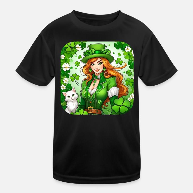 Saint Patrick's Day Leprechaun with Cat Kids Functional T-Shirt