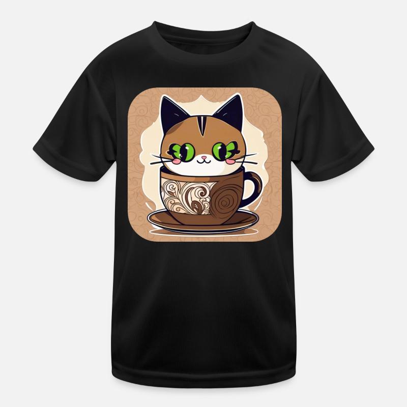 Niedliche Kaffee Katze Kinder Funktions-T-Shirt