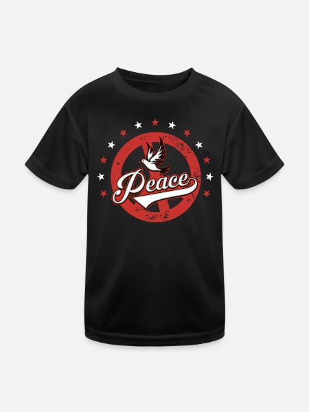 Peace - Kinder Funktions-T-Shirt - Schwarz - Vorne