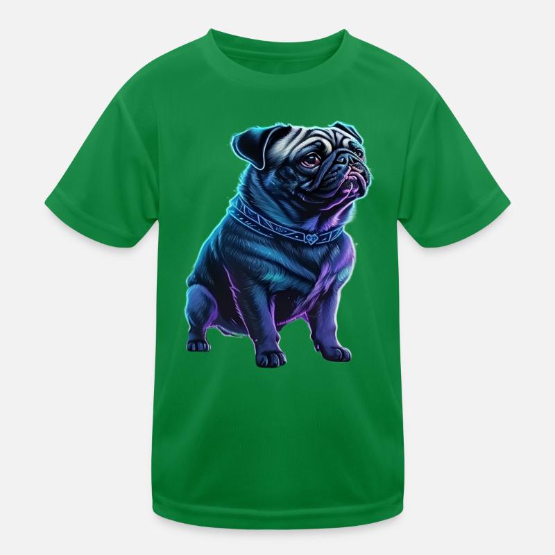 Futuristic Neon Pug Kids Functional T-Shirt