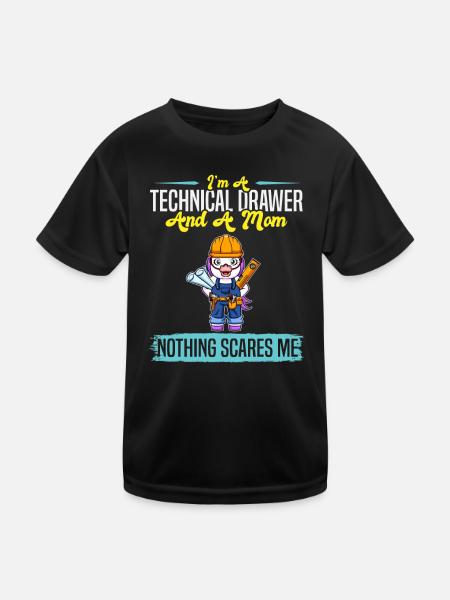 Je suis un dessinateur technique et une maman rien ne me fait peur - T-shirt sport Enfant - noir - Devant