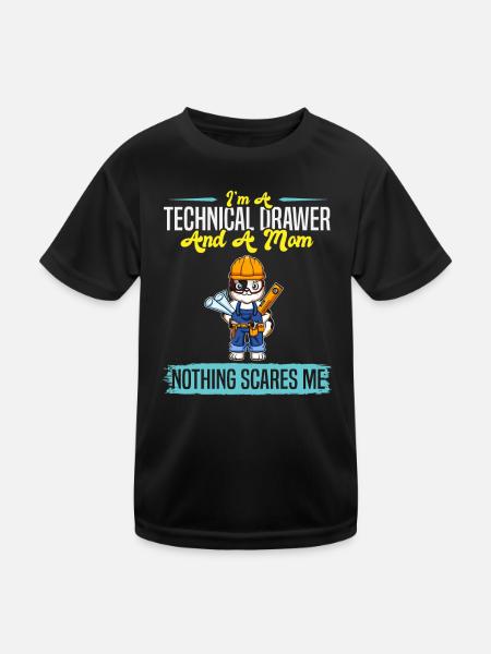 Je suis un dessinateur technique et une maman rien ne me fait peur - T-shirt sport Enfant - noir - Devant
