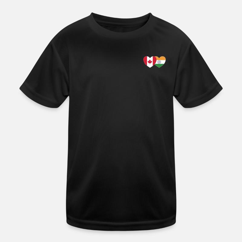 Canada India Flag Heart Kids Functional T-Shirt