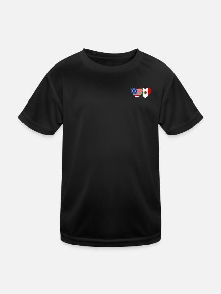USA Meksiko Flagge Herz - Kinder Funktions-T-Shirt - Schwarz - Vorne