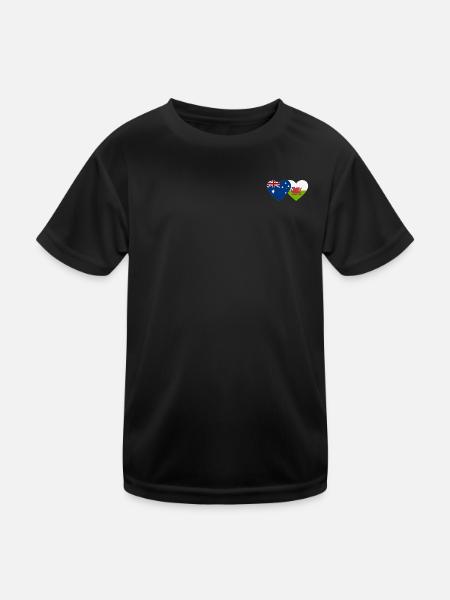 Australia Wales Flag Heart - Kids Functional T-Shirt - black