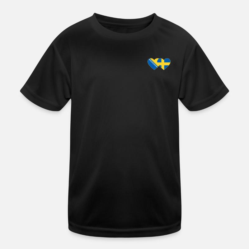 Bosnien Schweden Flagge Herz Kinder Funktions-T-Shirt