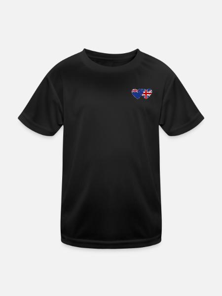 New Zealand England Flag Heart - Kids Functional T-Shirt - black - Front