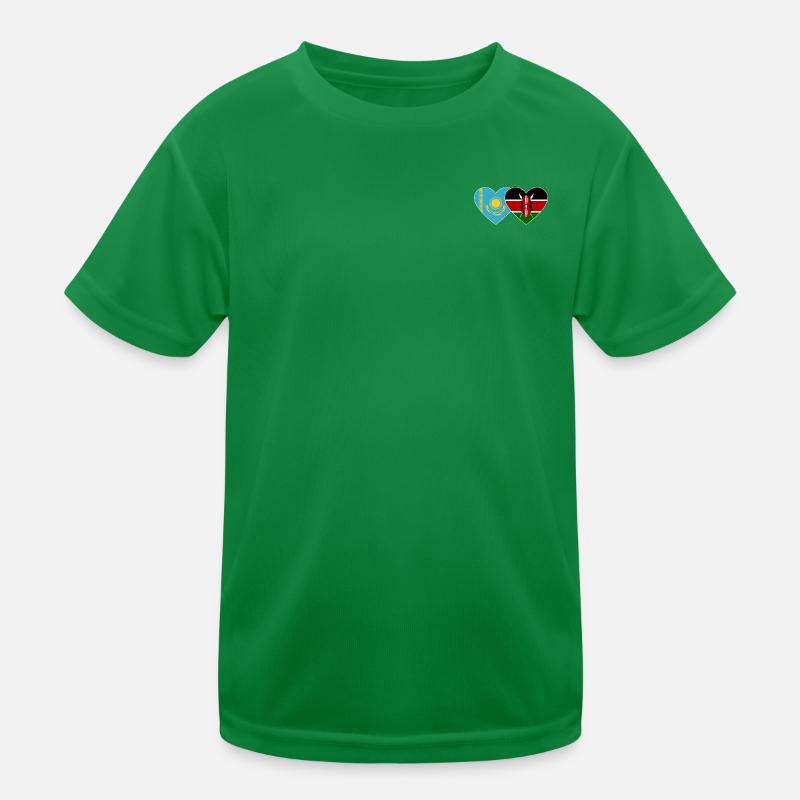 Kazakhstan Kenya Flag Heart Kids Functional T-Shirt