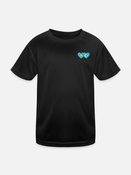 Kasachstan Uiguren Flagge Herz - Kinder Funktions-T-Shirt - Schwarz