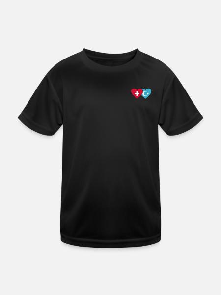 Schweiz Uiguren Flagge Herz - Kinder Funktions-T-Shirt - Schwarz
