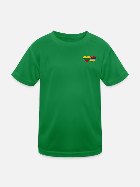 Lithuania Mauritius Flag Heart - Kids Functional T-Shirt - kelly green - Front