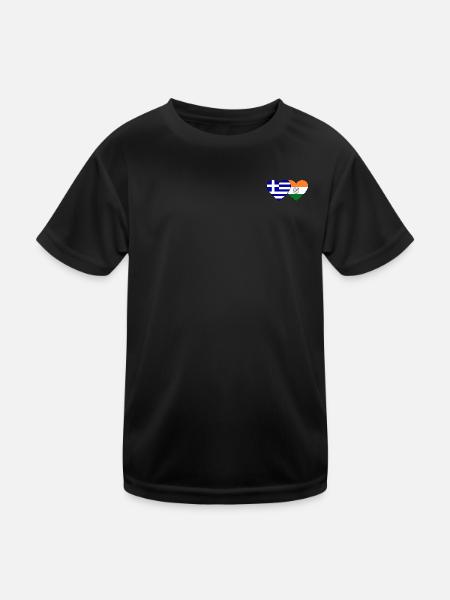 Greece India Flag Heart - Kids Functional T-Shirt - black - Front