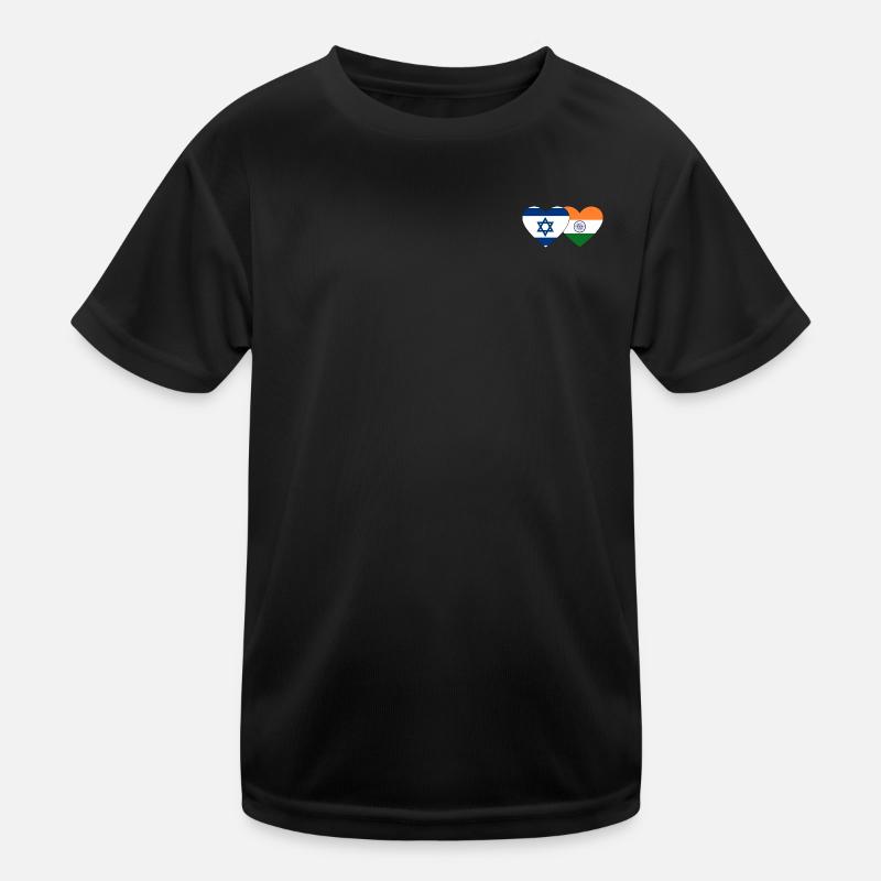 Israel India Flag Heart Kids Functional T-Shirt