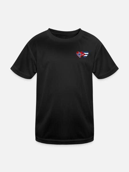 Norwegen Kuba Flagge Herz - Kinder Funktions-T-Shirt - Schwarz - Vorne