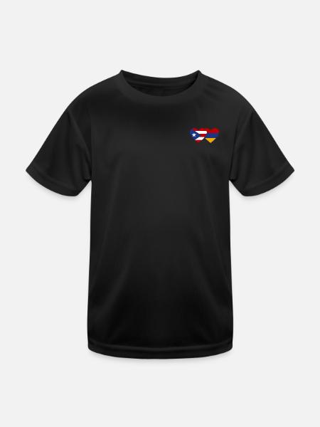 Kuba Armenien Flagge Herz - Kinder Funktions-T-Shirt - Schwarz - Vorne