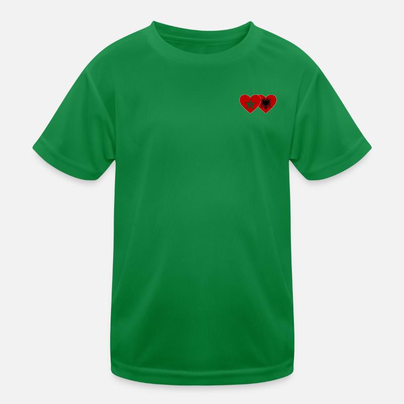 Morocco Albania Flag Heart Kids Functional T-Shirt
