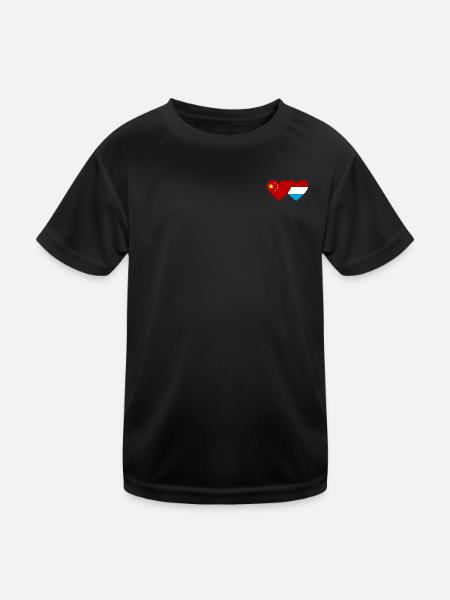 China Luxembourg Flag Heart - Kids Functional T-Shirt - black - Front