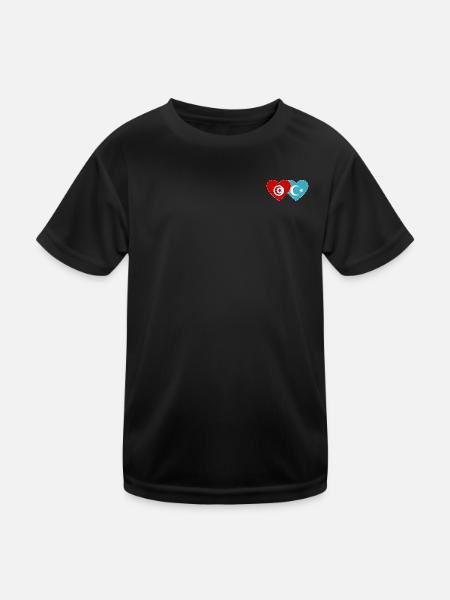Tunesien Uiguren Flagge Herz - Kinder Funktions-T-Shirt - Schwarz