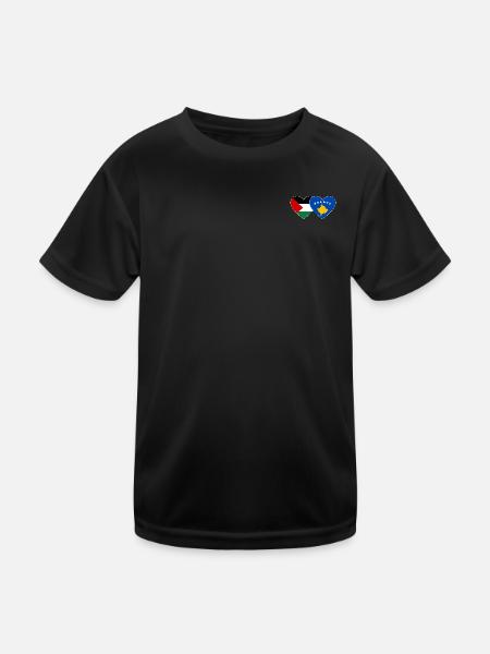 Palästina Kosovo Flagge Herz - Kinder Funktions-T-Shirt - Schwarz