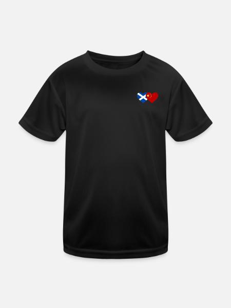 Scotland China Flag Heart - Kids Functional T-Shirt - black - Front