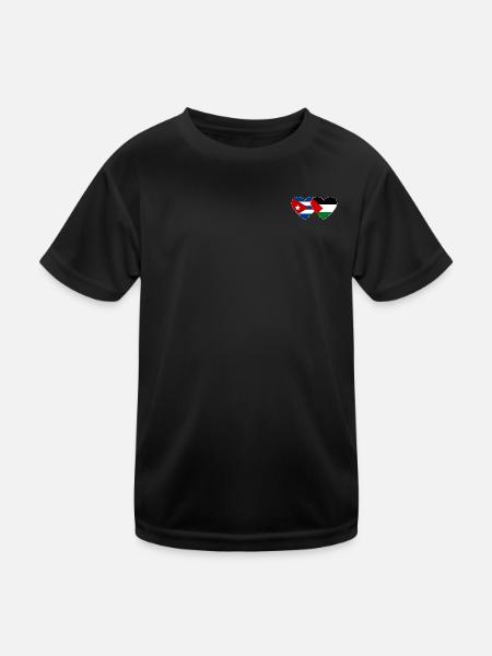 Kuba Palästina Flagge Herz - Kinder Funktions-T-Shirt - Schwarz - Vorne