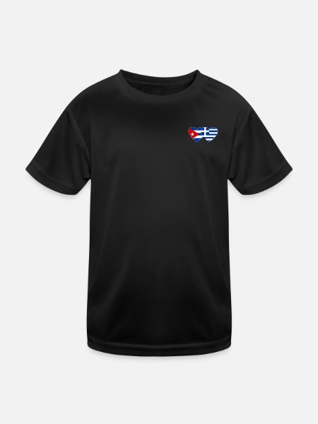 Kuba Griechenland Flagge Herz - Kinder Funktions-T-Shirt - Schwarz - Vorne