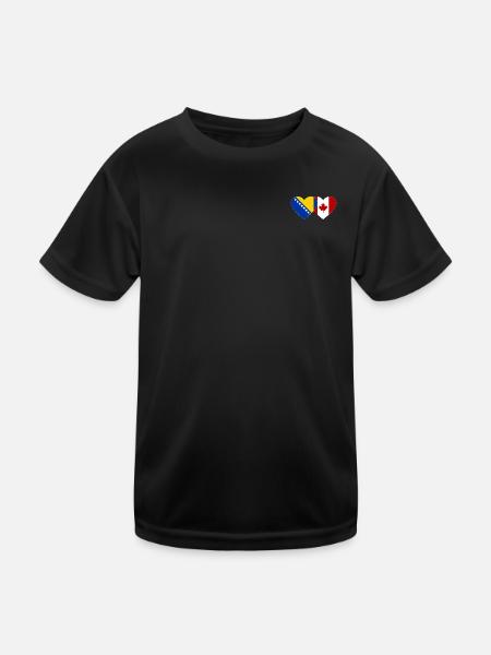 Bosnien Kanada Flagge Herz - Kinder Funktions-T-Shirt - Schwarz - Vorne