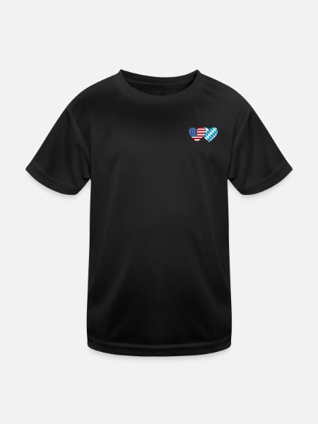 Amerika Bayern Flagge Herz - Kinder Funktions-T-Shirt - Schwarz - Vorne